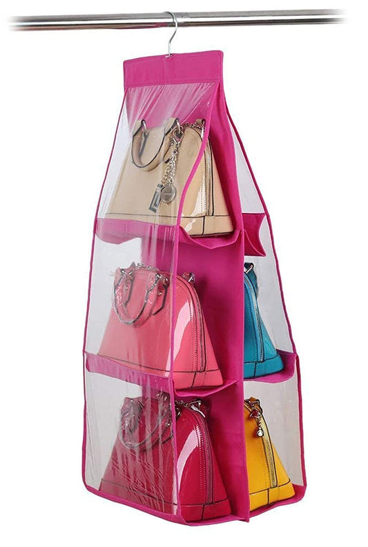 Mufasa 6 Pocket Hanging Purse & Handbag Organizer, Foldable Large Clear Storage Bag, Anti-Dust Closet & Wardrobe Organizer