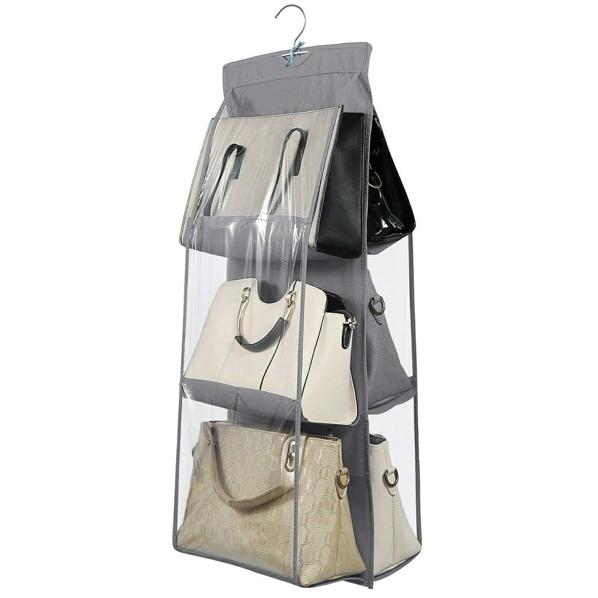 Mufasa 6 Pocket Hanging Purse & Handbag Organizer, Foldable Large Clear Storage Bag, Anti-Dust Closet & Wardrobe Organizer