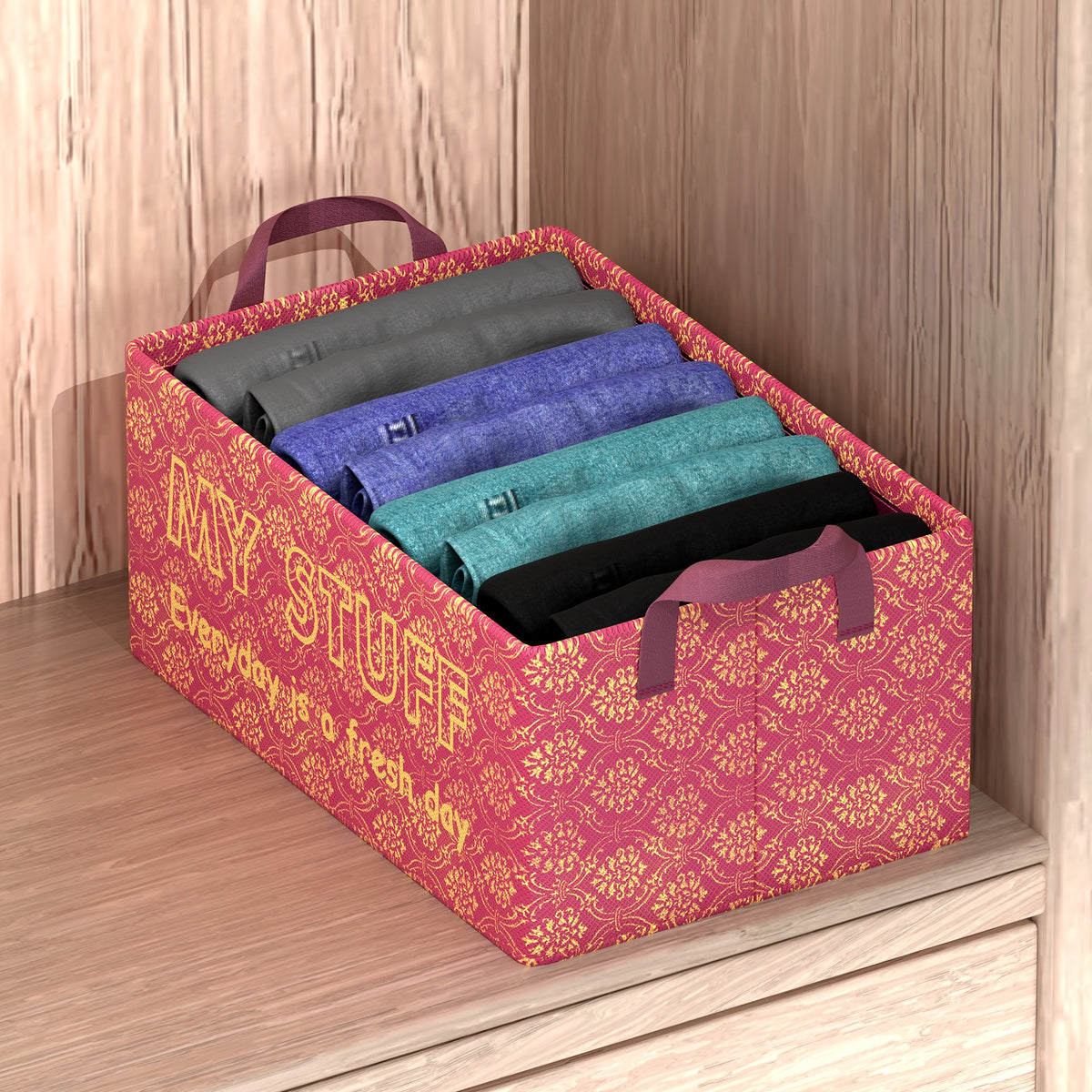 Mufasa 26L Open Storage Box with Handle | Breathable Fabric Storage Organizer with Metal Support Rods | Multipurpose Storage for Clothes, Toys & Books