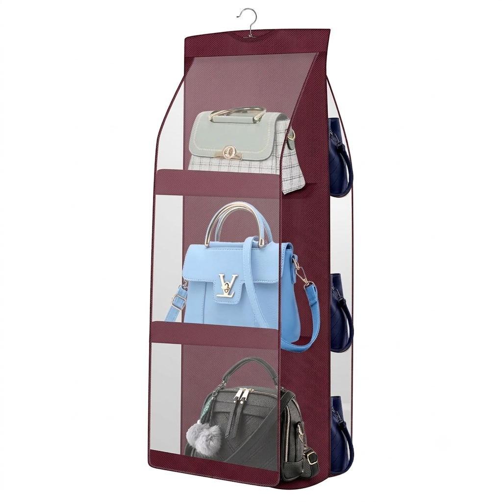 Mufasa 6 Pocket Hanging Purse & Handbag Organizer, Foldable Large Clear Storage Bag, Anti-Dust Closet & Wardrobe Organizer