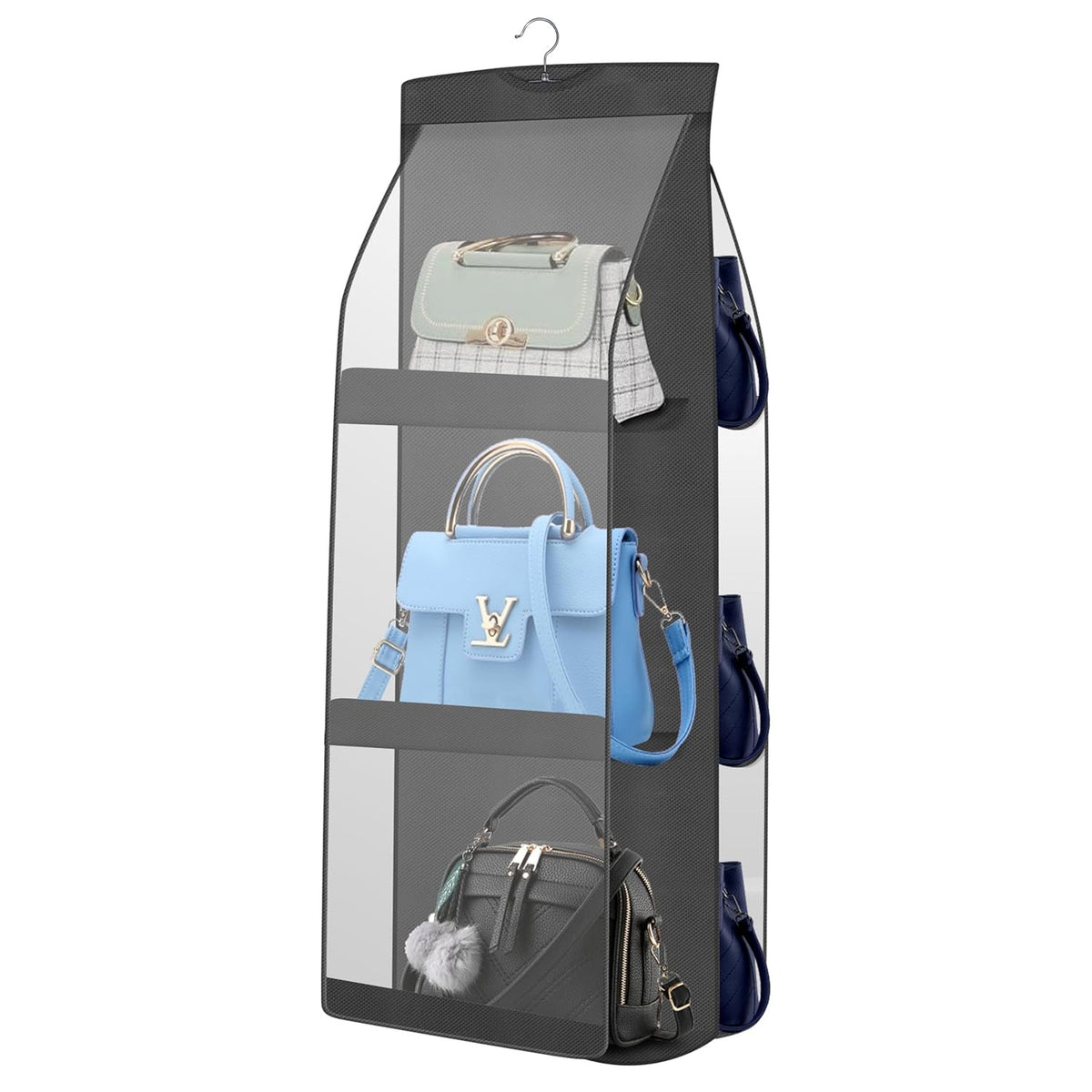 Mufasa 6 Pocket Hanging Purse & Handbag Organizer, Foldable Large Clear Storage Bag, Anti-Dust Closet & Wardrobe Organizer