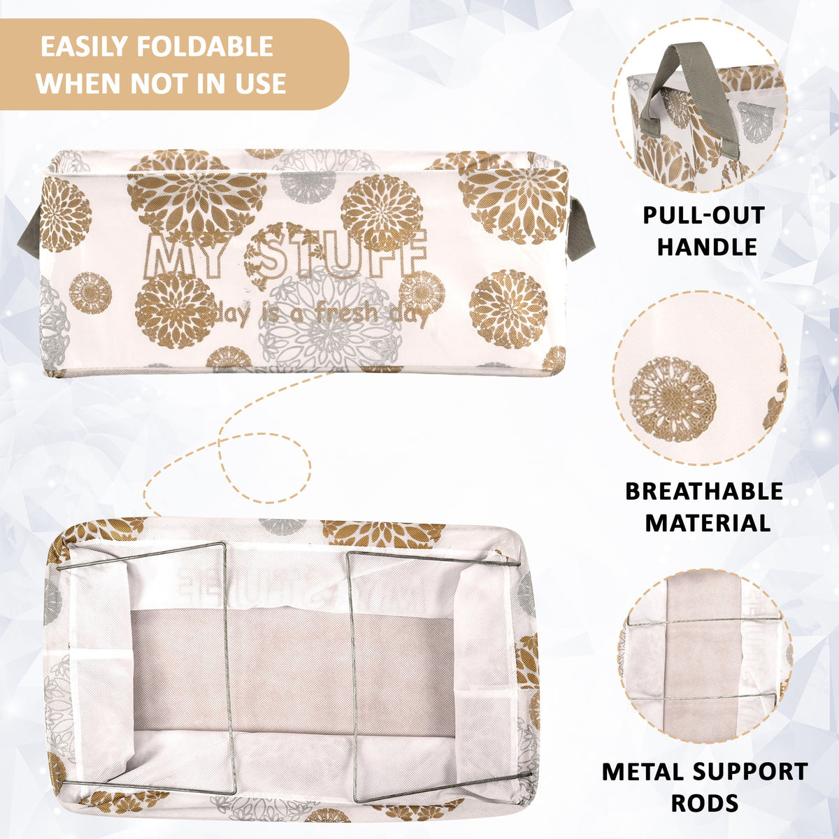 Mufasa 26L Open Storage Box with Handle | Breathable Fabric Storage Organizer with Metal Support Rods | Multipurpose Storage for Clothes, Toys & Books