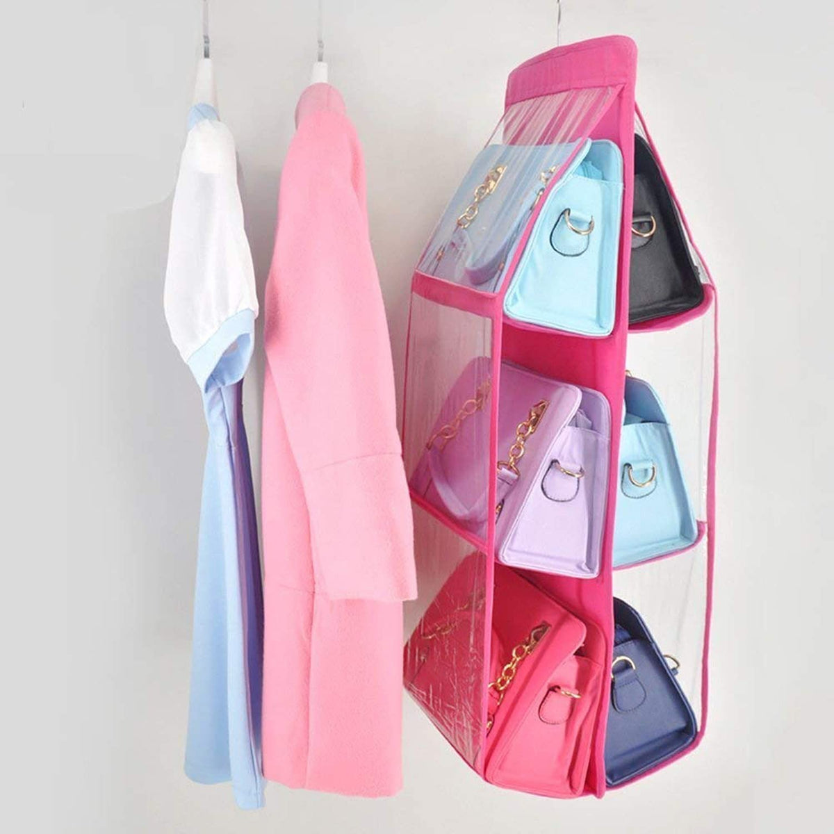 Mufasa 6 Pocket Hanging Purse & Handbag Organizer, Foldable Large Clear Storage Bag, Anti-Dust Closet & Wardrobe Organizer