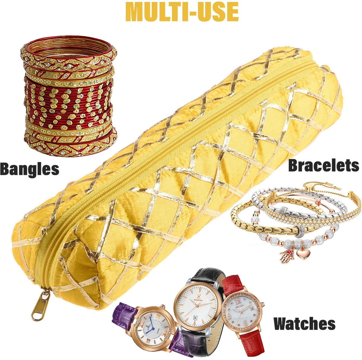 Mufasa Handicrafts Single Rod Bangle Pouch | Polyester Watch Organizer for Small Jewellery | Travelling Bracelets and Bangle Organizer with Zipper.