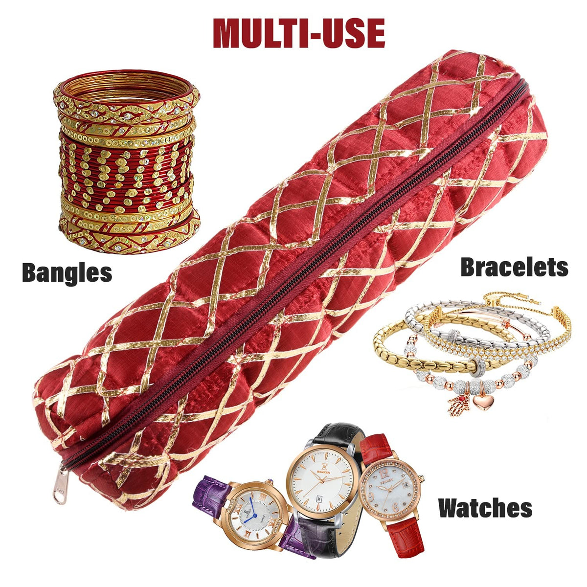 Mufasa Handicrafts Single Rod Bangle Pouch | Polyester Watch Organizer for Small Jewellery | Travelling Bracelets and Bangle Organizer with Zipper.