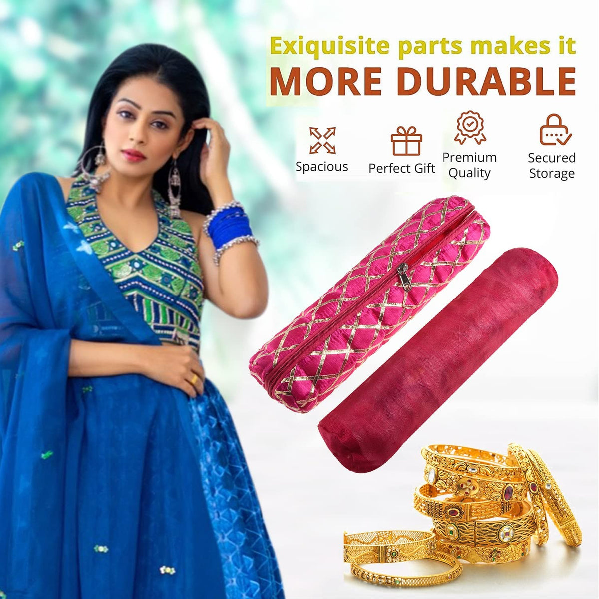 Mufasa Handicrafts Single Rod Bangle Pouch | Polyester Watch Organizer for Small Jewellery | Travelling Bracelets and Bangle Organizer with Zipper.