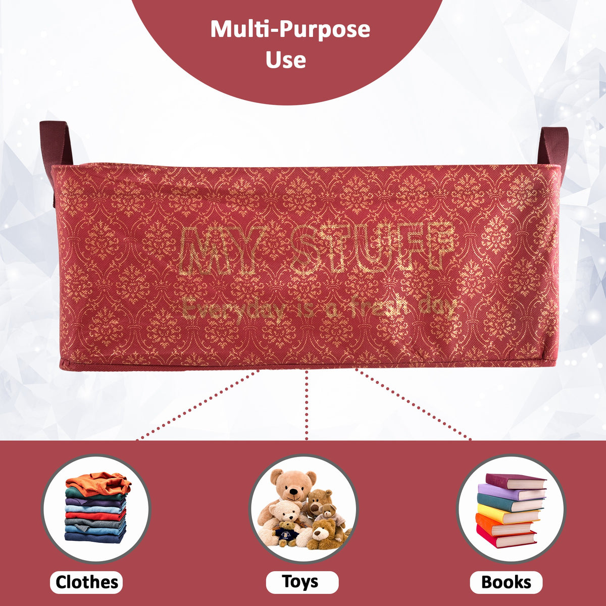 Mufasa 26L Open Storage Box with Handle | Breathable Fabric Storage Organizer with Metal Support Rods | Multipurpose Storage for Clothes, Toys & Books