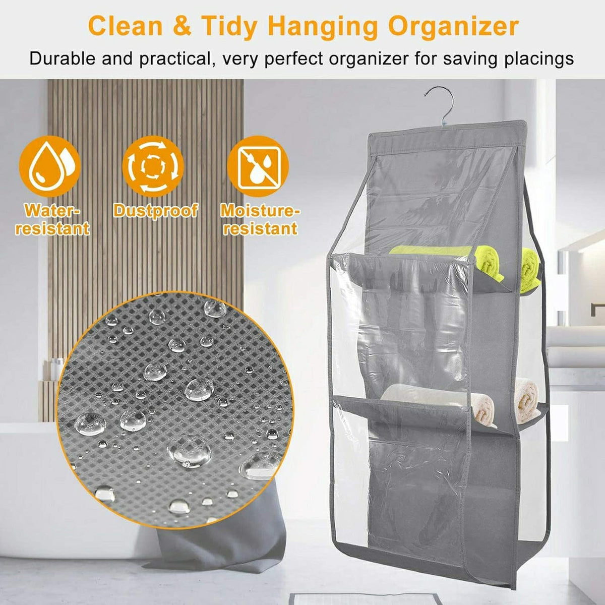 Mufasa 6 Pocket Hanging Purse & Handbag Organizer, Foldable Large Clear Storage Bag, Anti-Dust Closet & Wardrobe Organizer