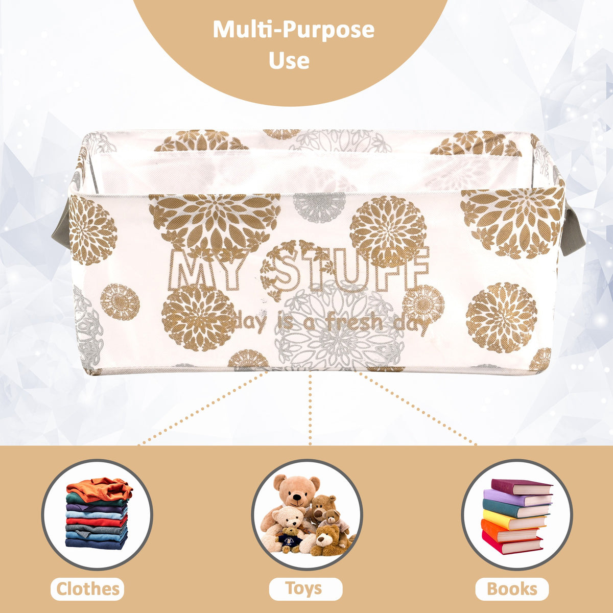 Mufasa 26L Open Storage Box with Handle | Breathable Fabric Storage Organizer with Metal Support Rods | Multipurpose Storage for Clothes, Toys & Books