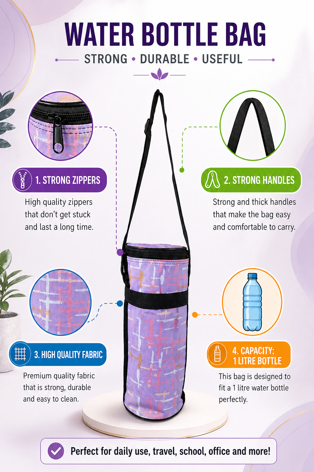 Mufasa Bottle Cover Carrier Holder Sleeve Adjustable Handle & Zipper Closure Bottle Carry Bag Water Bottle Cover Shoulder Strap