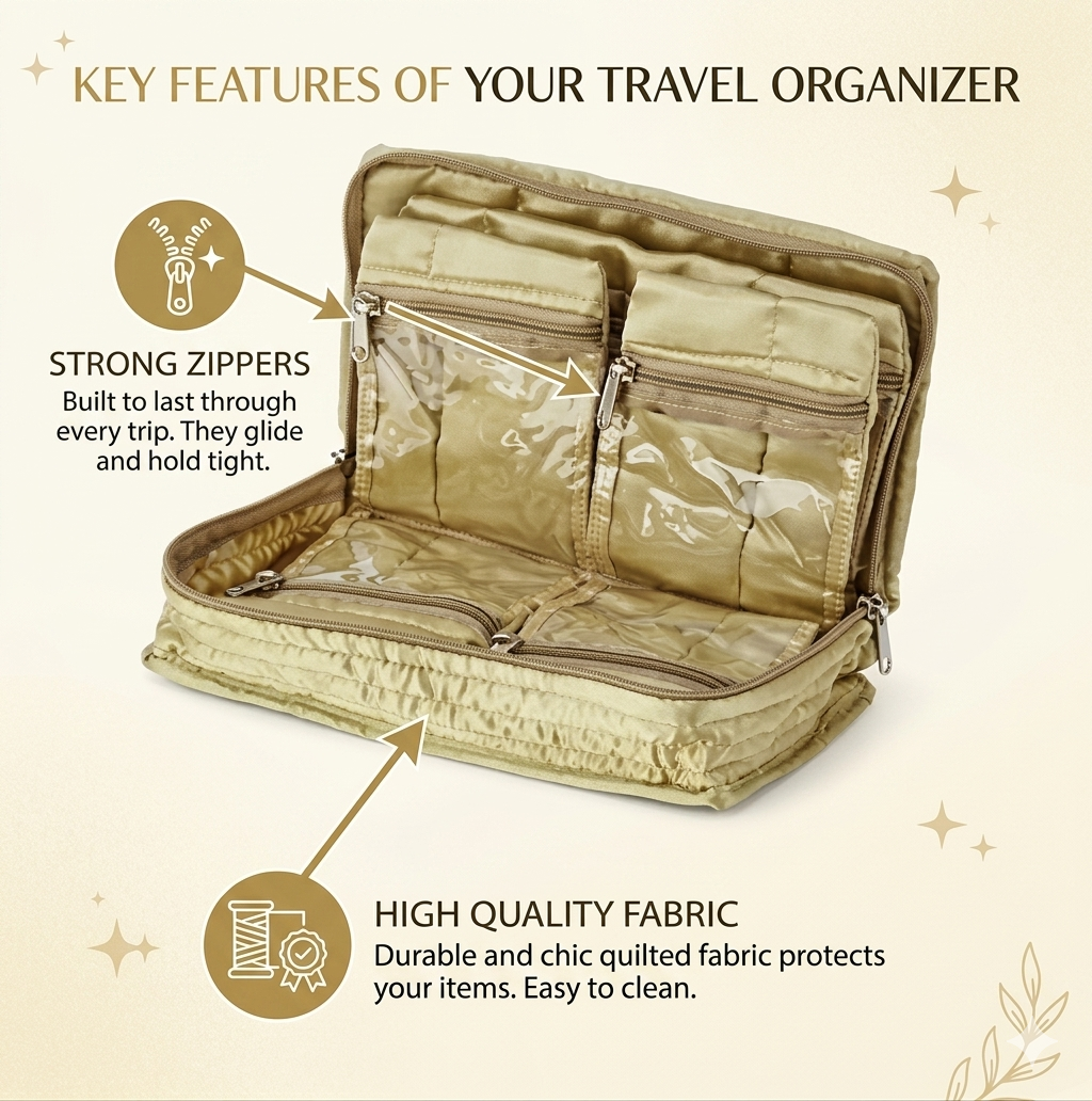 Mufasa Satin 7 Pocket Medium Jewellery Kit | Handcrafted Jewellery Organiser