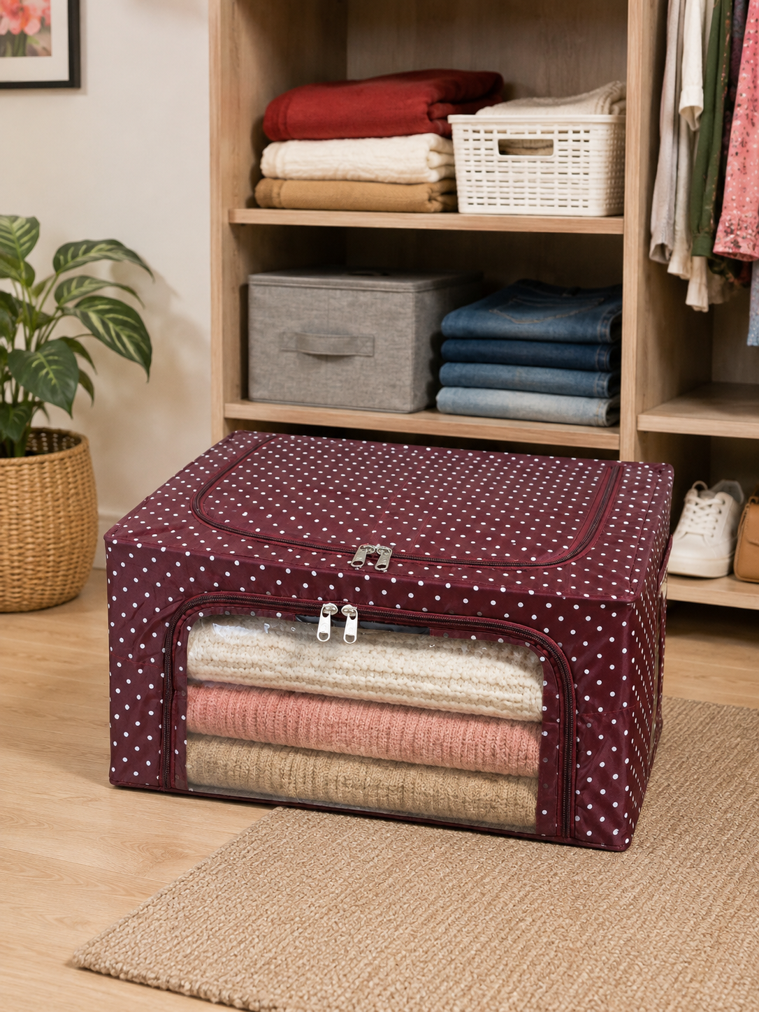 Mufasa 24L Foldable Storage Box | Dot Print Fabric Organiser for Home