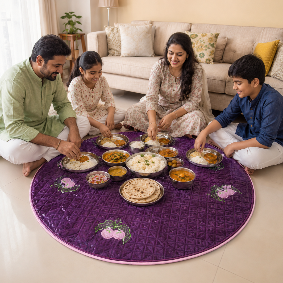 Mufasa Food Mate Round Foldable Waterproof Dining Mat for Family Meals, Floor Dining, Picnic & Outdoor Use, Reusable Food Mat for Home & Travel