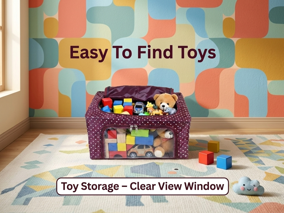Mufasa 24L Foldable Storage Box | Dot Print Fabric Organiser for Home
