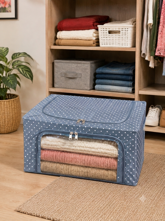 Mufasa 24L Foldable Storage Box | Dot Print Fabric Organiser for Home