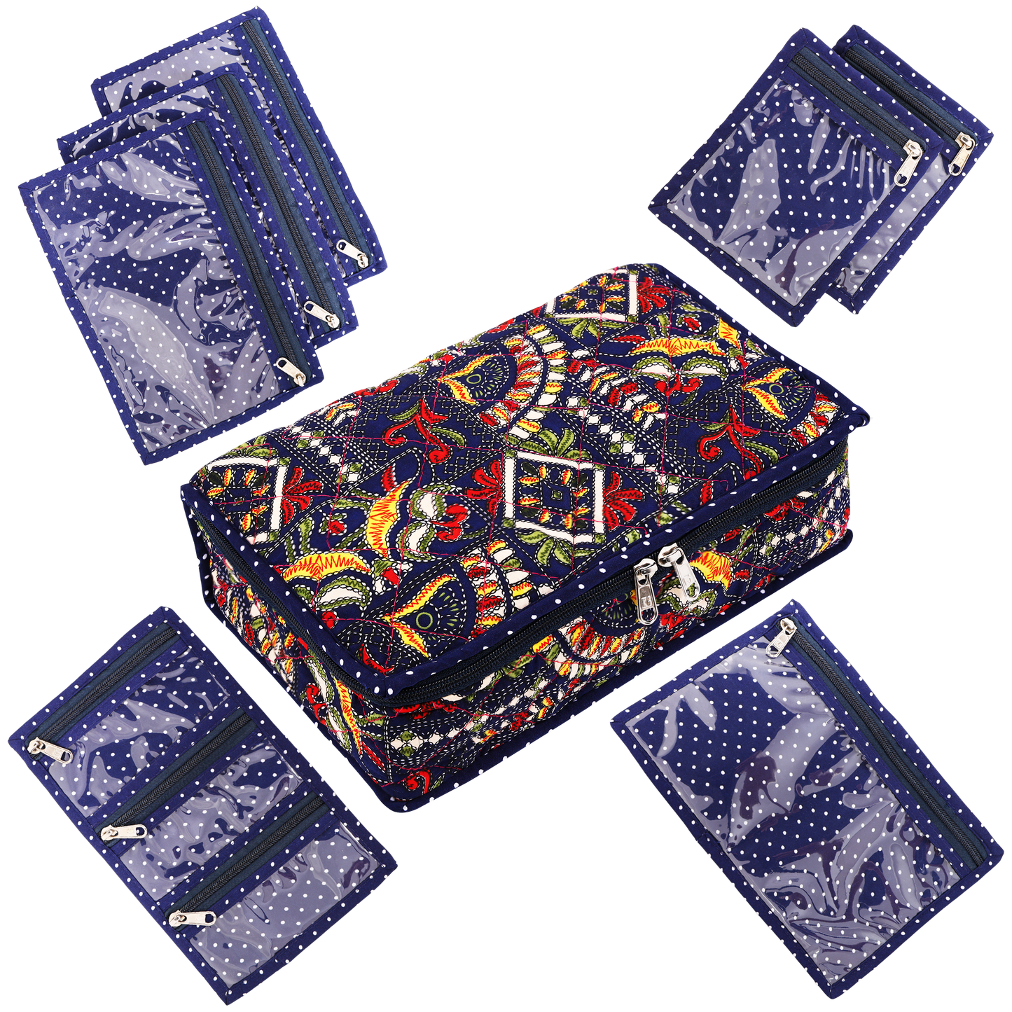 7 POCKET JAIPURI PRINT JEWELLERY KIT