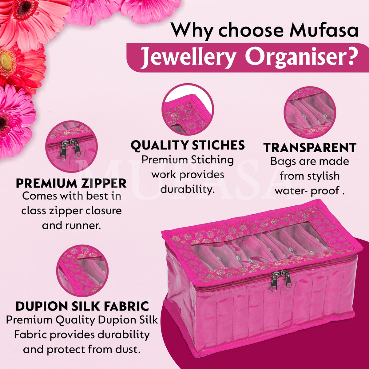 Mufasa 10 Pocket Jewellery Organiser with Individual Pouches | Handcrafted Jewellery Storage