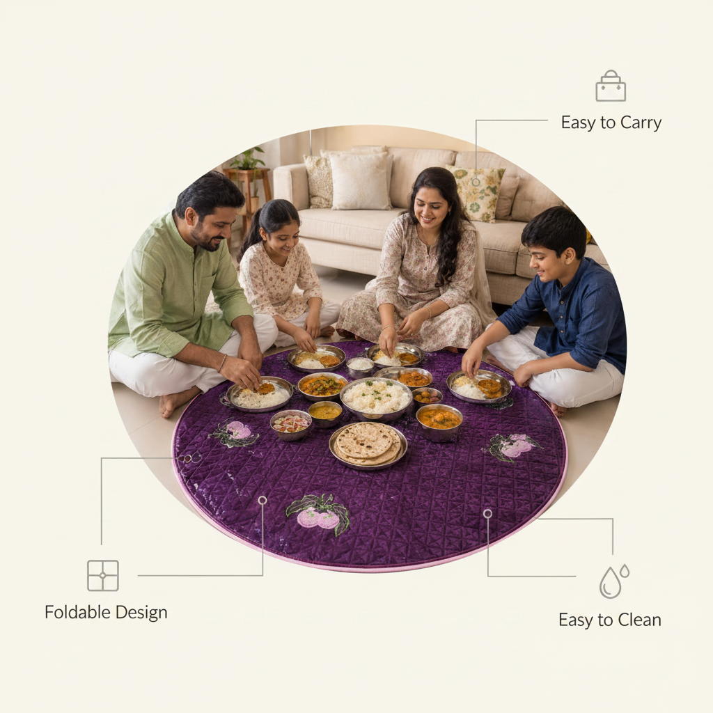 Mufasa Food Mate Round Foldable Waterproof Dining Mat for Family Meals, Floor Dining, Picnic & Outdoor Use, Reusable Food Mat for Home & Travel